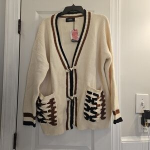 Cider Cream and Brown Knit Cardigan